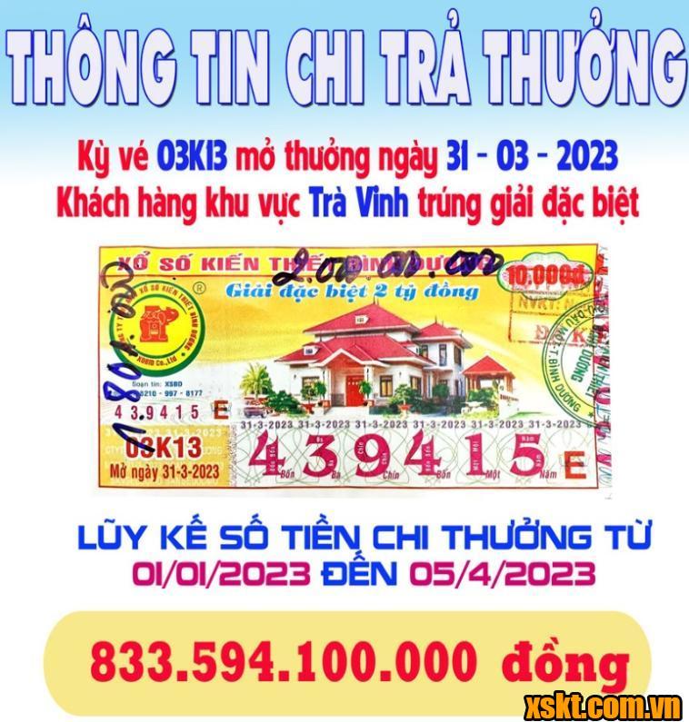 XSKT Bình Dương: Trao giải đặc biệt kỳ vé 03K13 cho khách hàng Trà Vinh