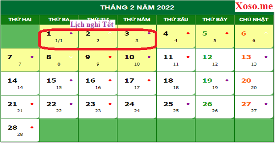 Lịch nghỉ Tết của xổ số miền Bắc 2022