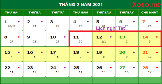 Lịch nghỉ Tết của xổ số miền Bắc 2021